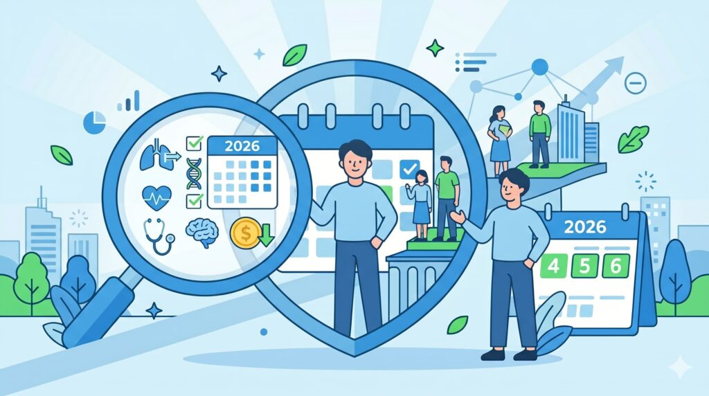 2026년 건강검진 대상과 항목을 돋보기로 살펴보는 이미지